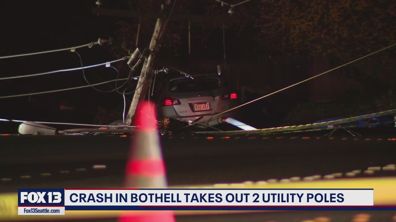 Crash in Bothell takes out 2 utility poles | FOX 13 Seattle