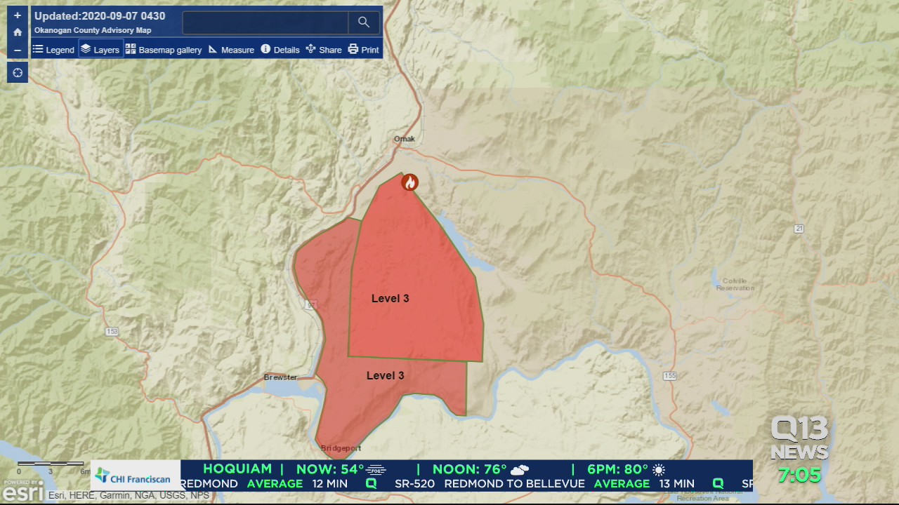 Wildfire grows in Okanogan, Douglas counties