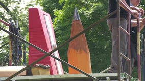 Annual giant pencil sharpening in Minneapolis