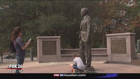Visitors pay respects at George H.W. Bush monument