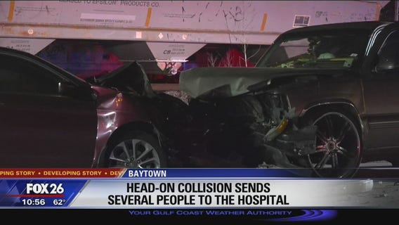Head-on collision sends several people to hospital in Baytown