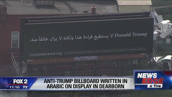 Anti-Trump billboard written in Arabic on display in Dearborn