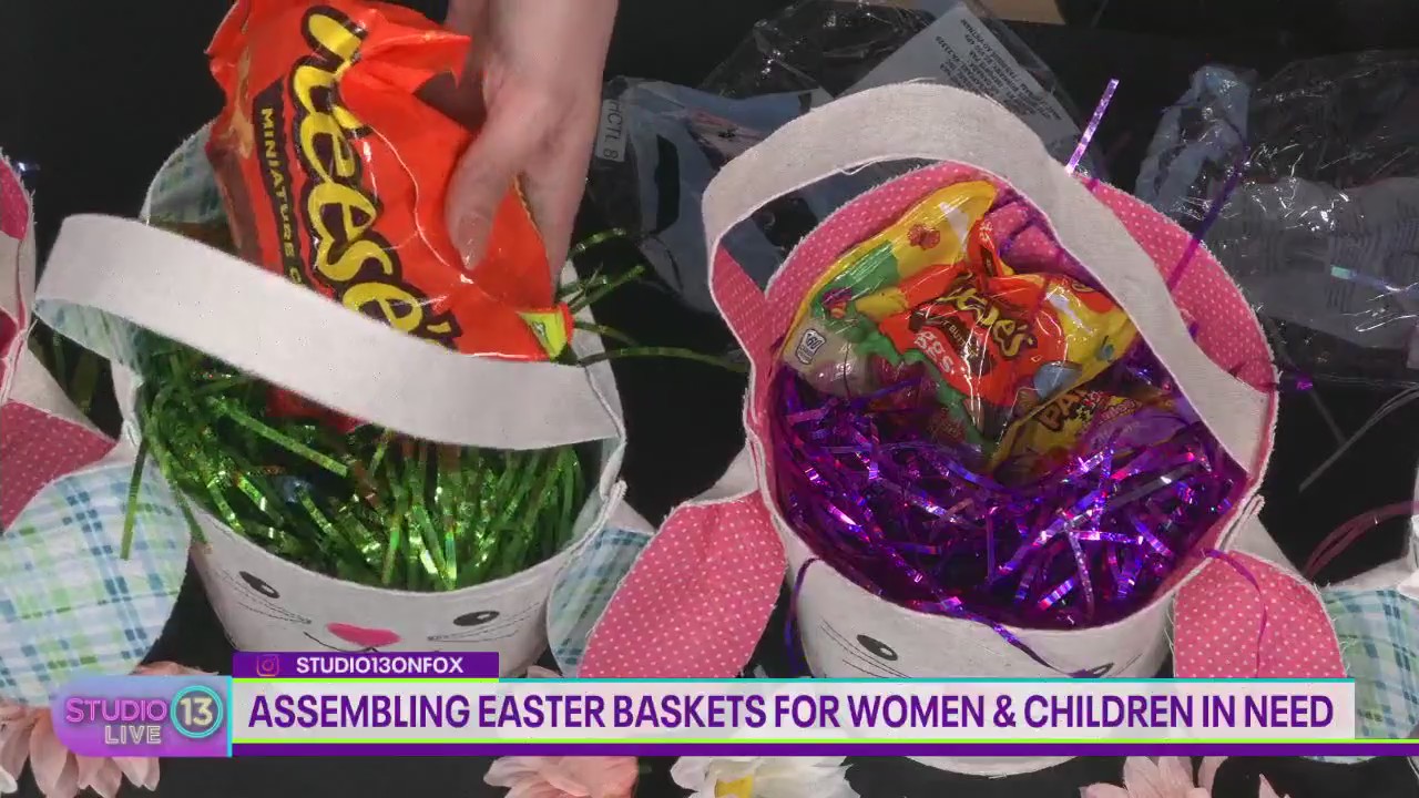 Assembling Easter baskets for women and children in need