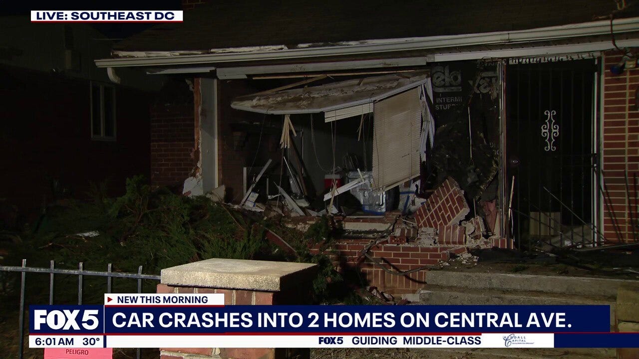 Vehicle overturns, strikes 2 homes in southeast DC