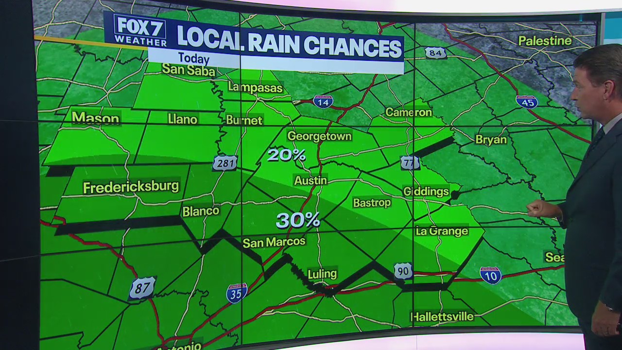 Slight chance of rain as temperatures remain below 100s