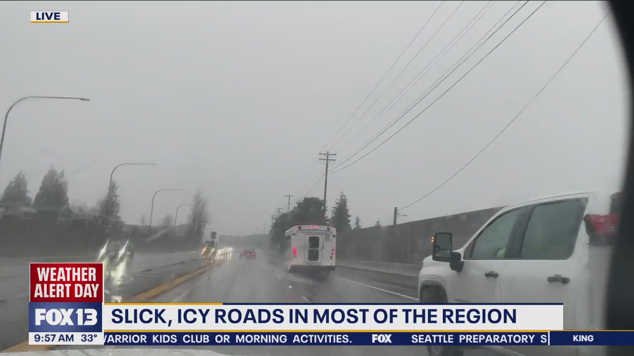 Slick, icy roads in most of the Puget Sound region