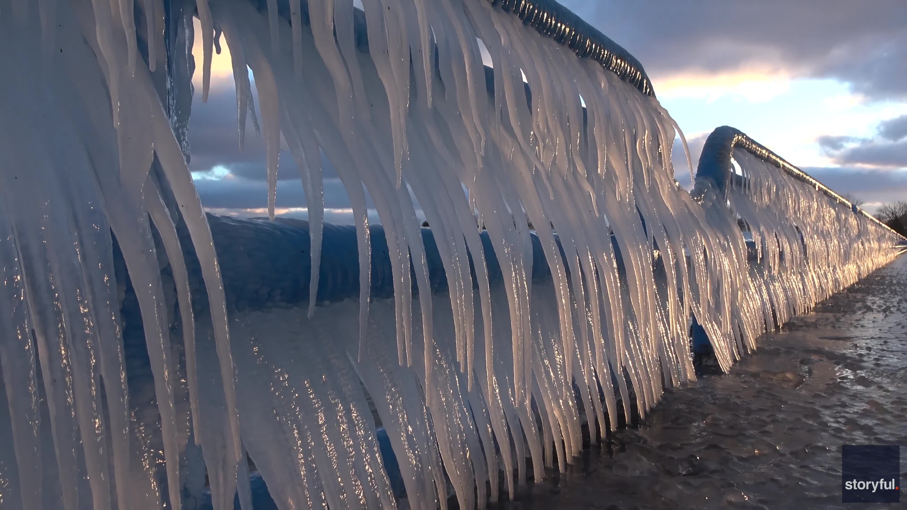 Watch: Thick icicles coat Lake Michigan pier as arctic air rattles the Great Lakes