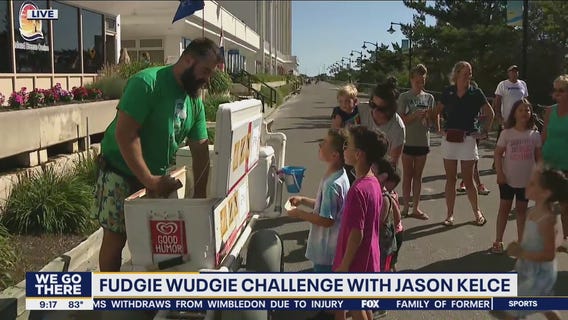 Jason Kelce participates in the 'Fudgie Wudgie Challenge'