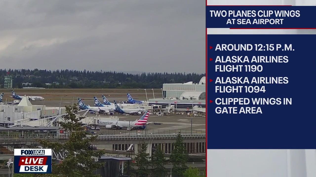 Two Alaska Airlines planes clip wings at SEA Airport