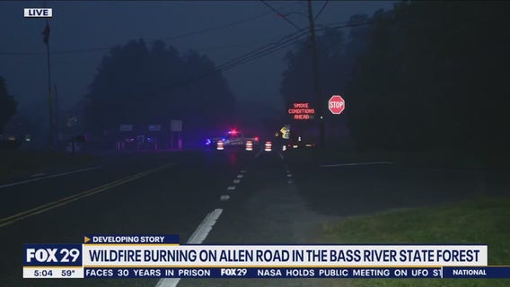 Wildfire burning in Bass River State Forest