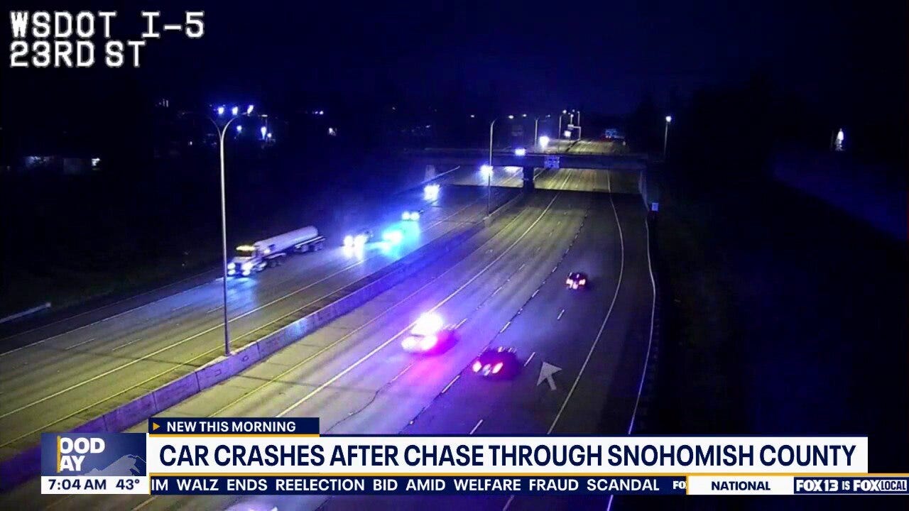 Car crashes after chase through Snohomish County, WA