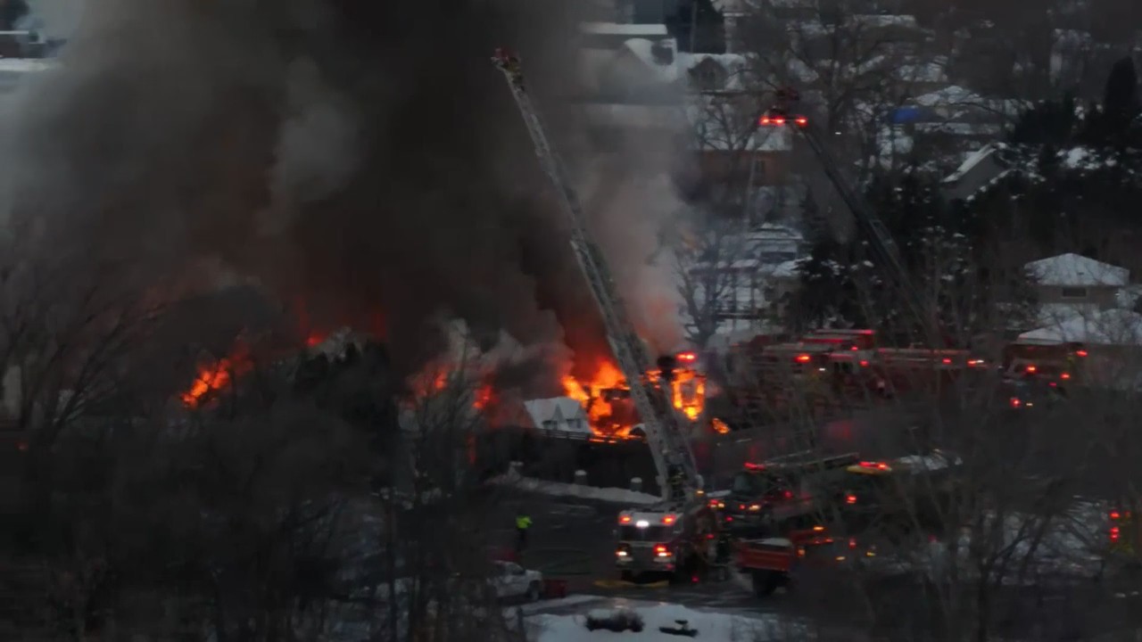 Drone video shows fire at Bass Bay Brewhouse
