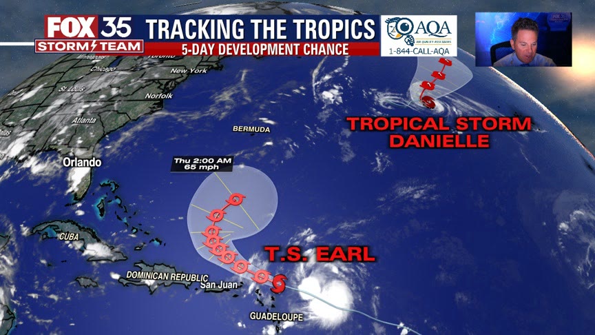 Tropical Storm Earl forms in Atlantic as Danielle weakens to a tropical storm