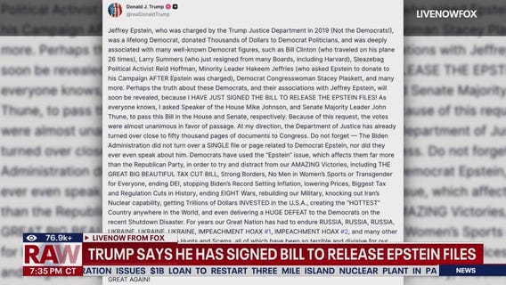 Trump says he has signed bill to release Epstein files