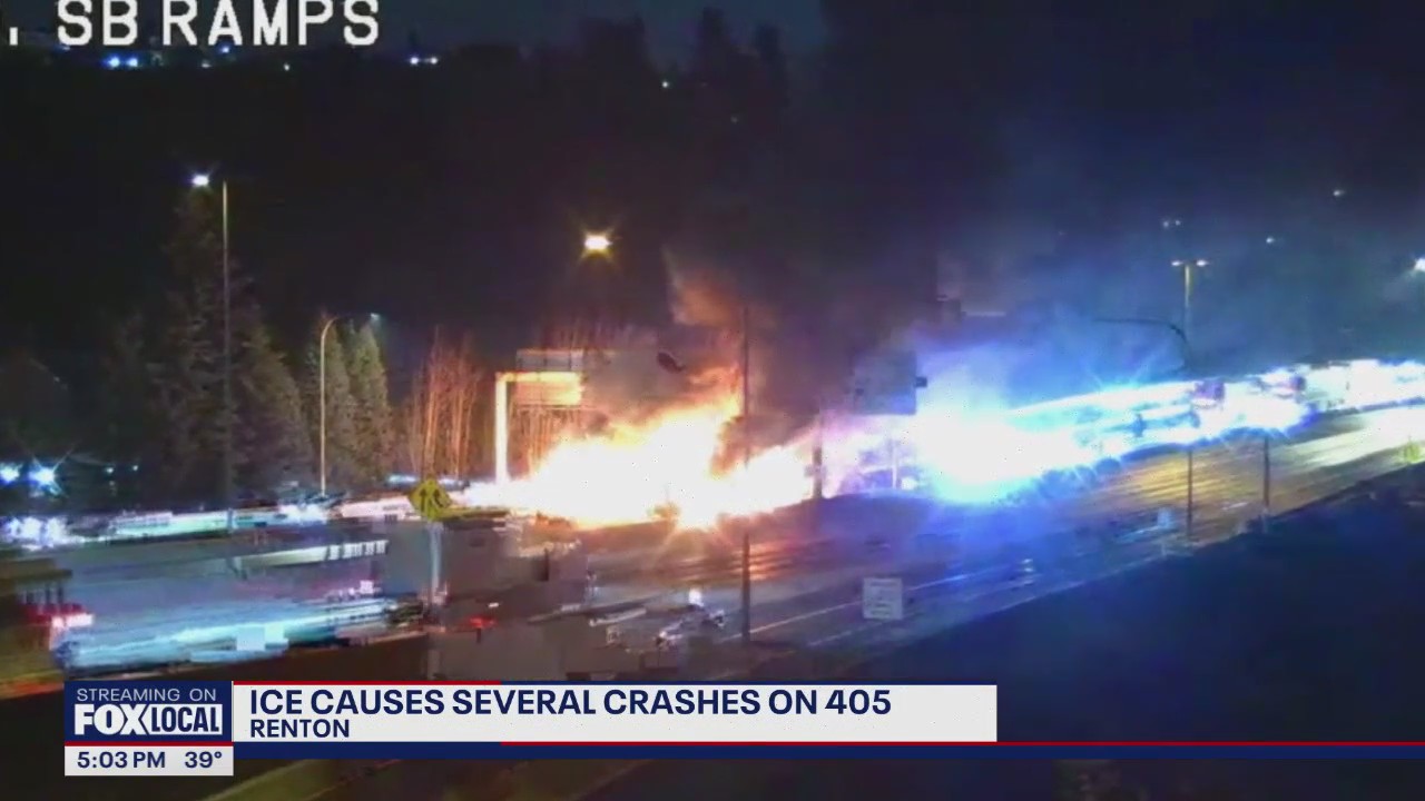 Ice causes several crashes on I-405 in Bellevue, Renton