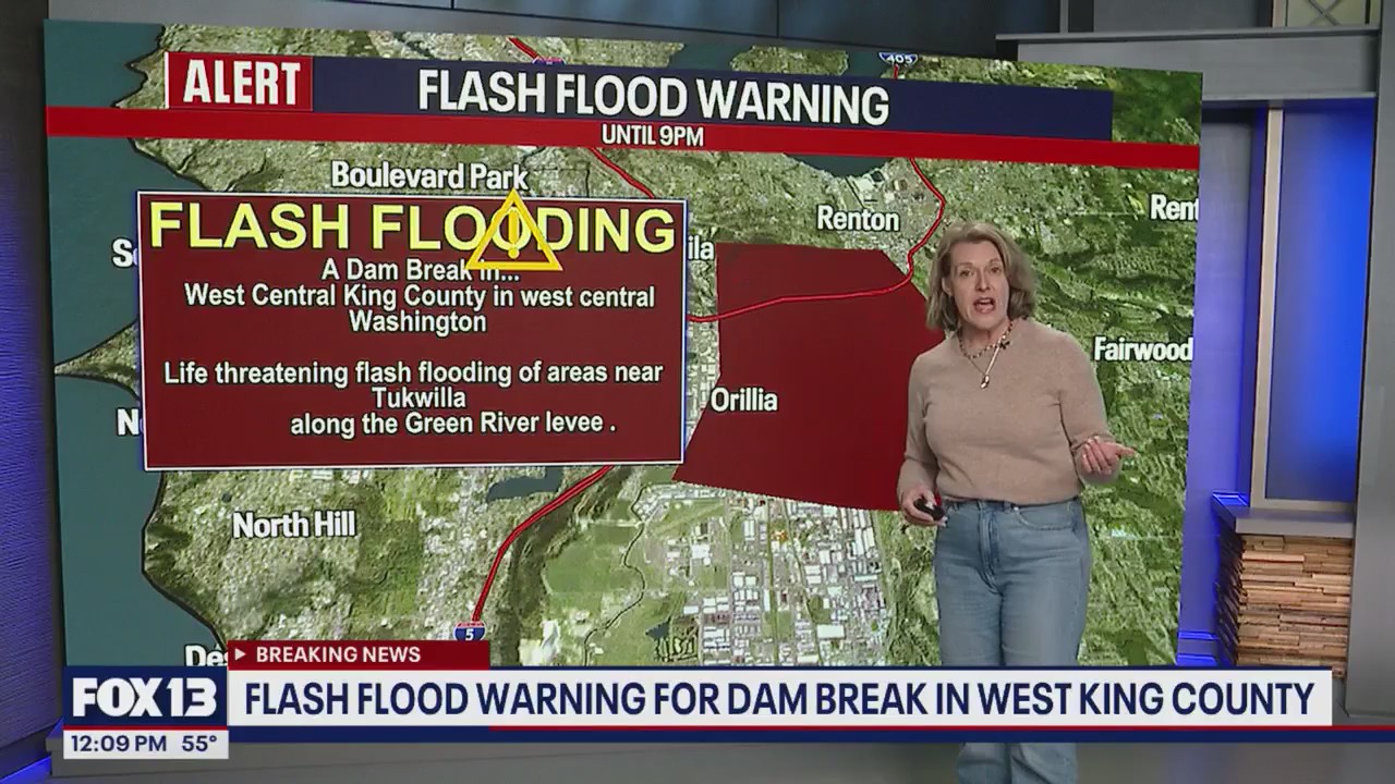 King County, WA levee failure causes flash flood warning