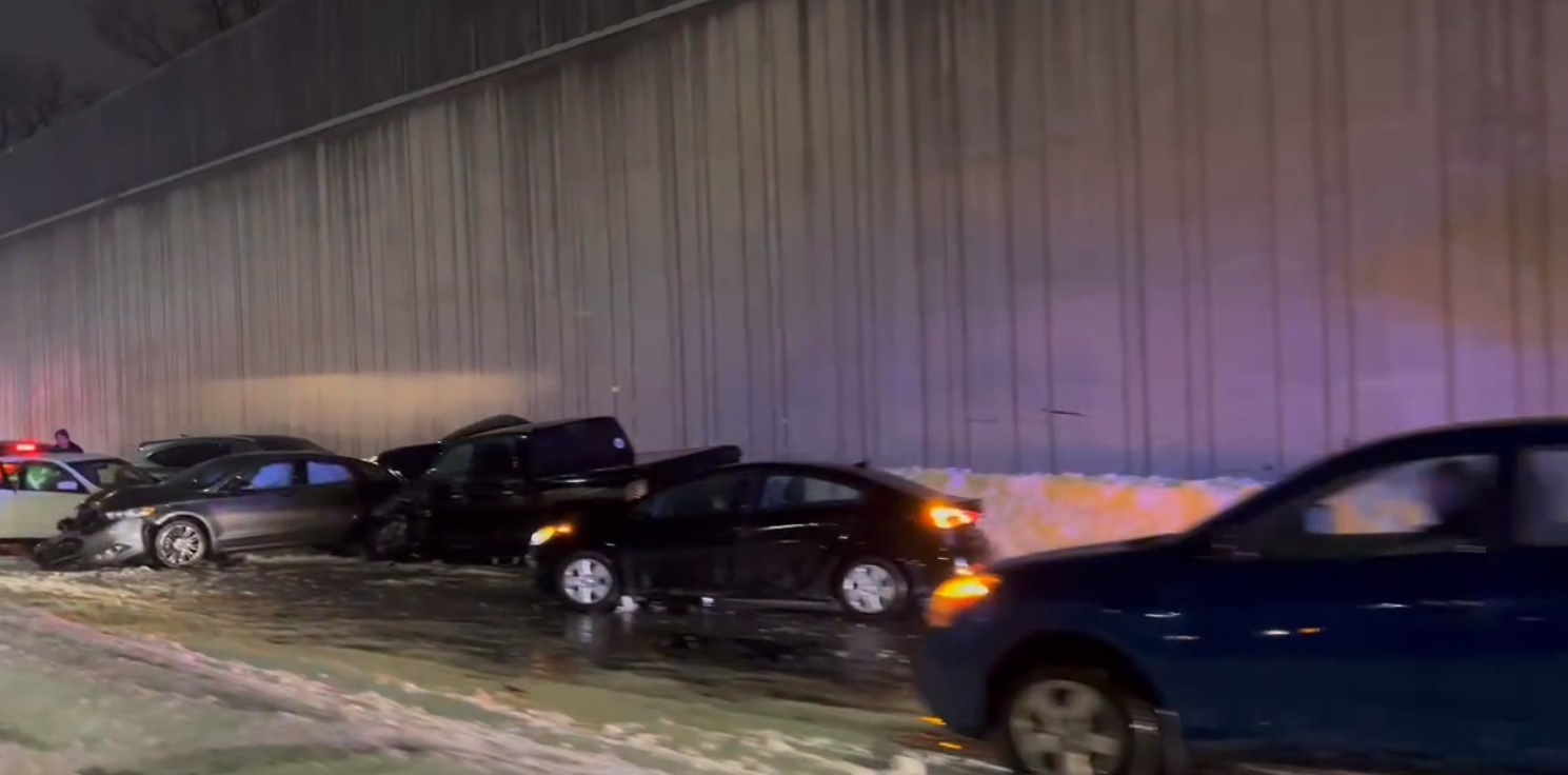 Car crash on an icy Highway 100 exit ramp