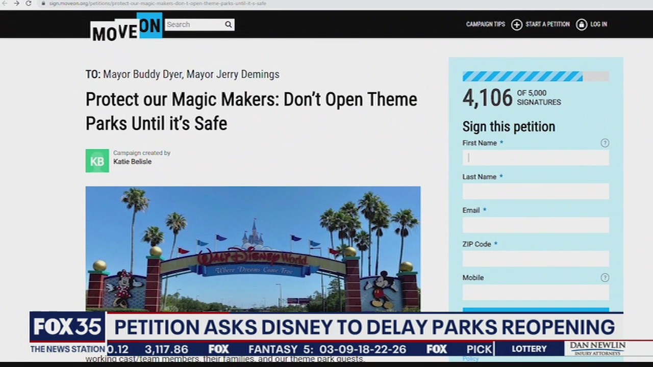 Petition asks Disney to delay parks reopening