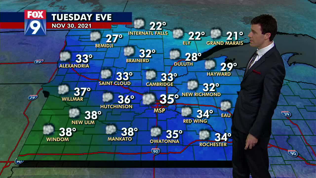 Tuesday temps remain above average, but not as warm as Monday's 50s