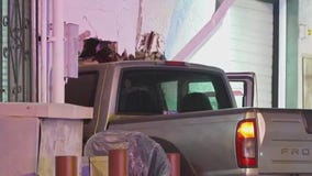 Driver slams into bagel shop after hitting officer