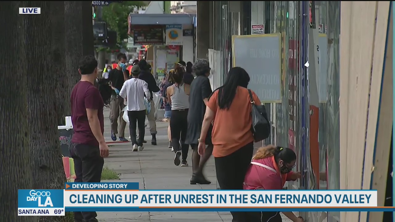 Cleanup efforts underway in Van Nuys after night of unrest | FOX 11 Los ...