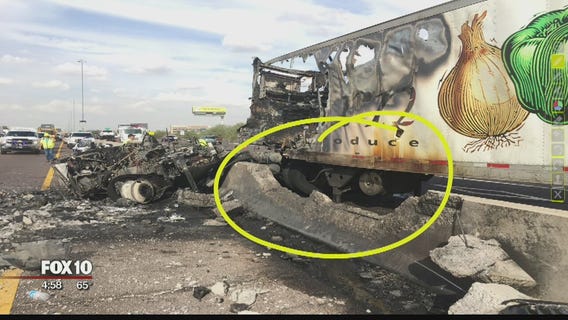 Semi-truck bursts into flames on I-10