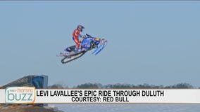 Snowmobile Rider Levi LaVallee on his epic stunt ride through Duluth
