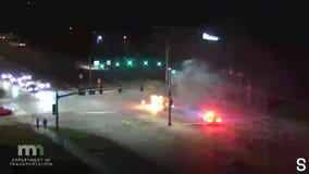 Car starts on fire after crash in Brooklyn Park
