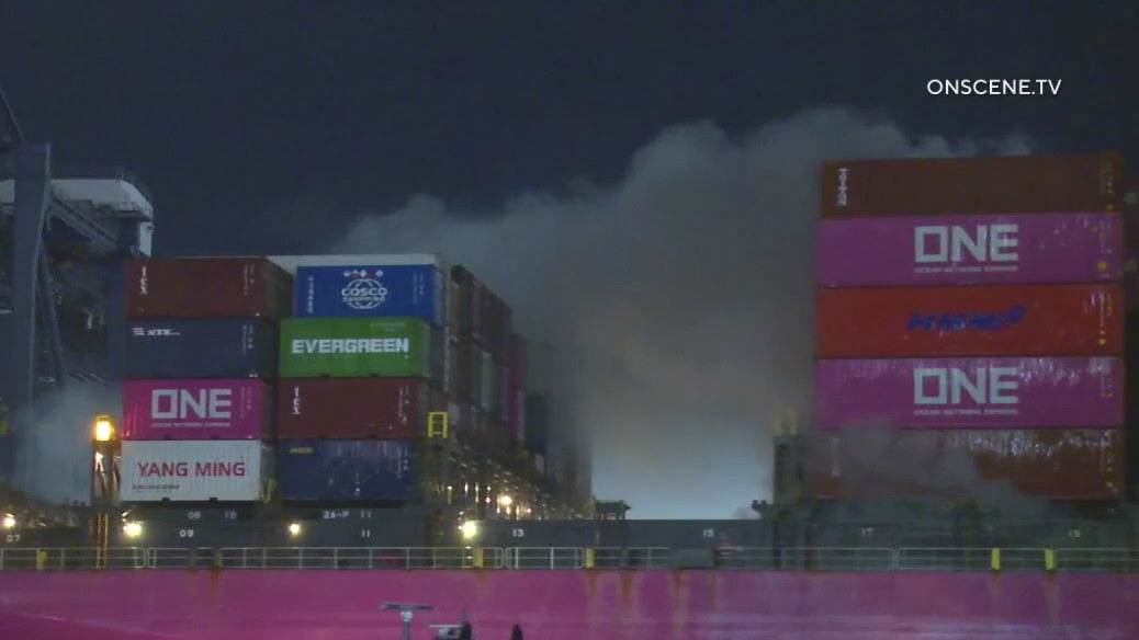 Cargo ship fire at Port of LA