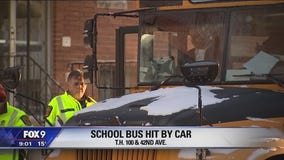 School bus hit by fleeing car in Robbisndale, Minnesota