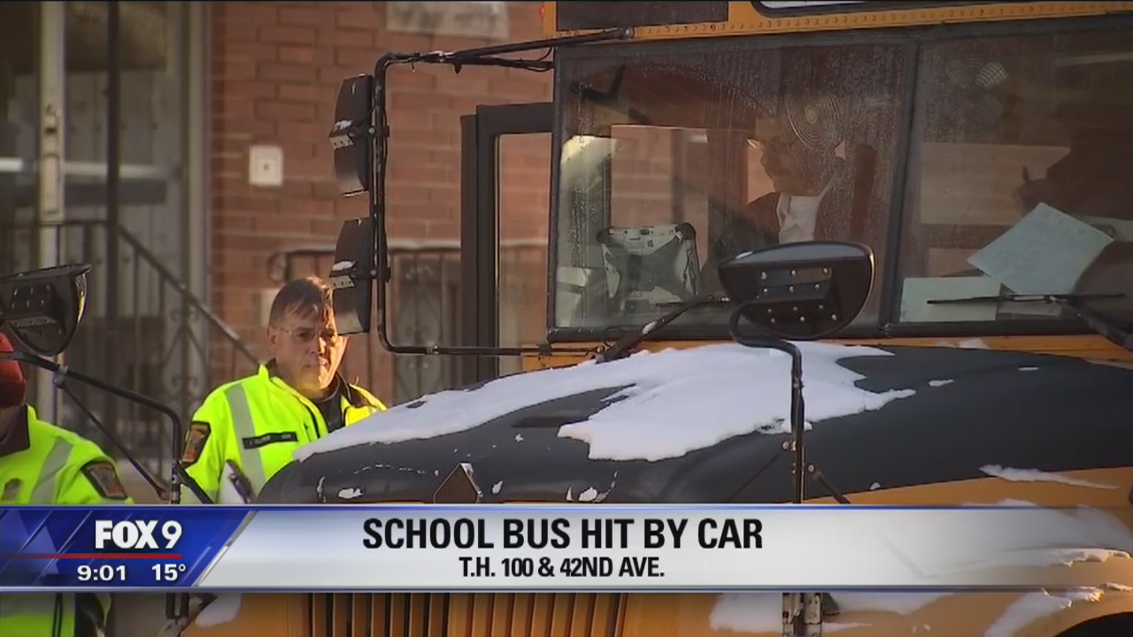 School bus hit by fleeing car in Robbisndale, Minnesota