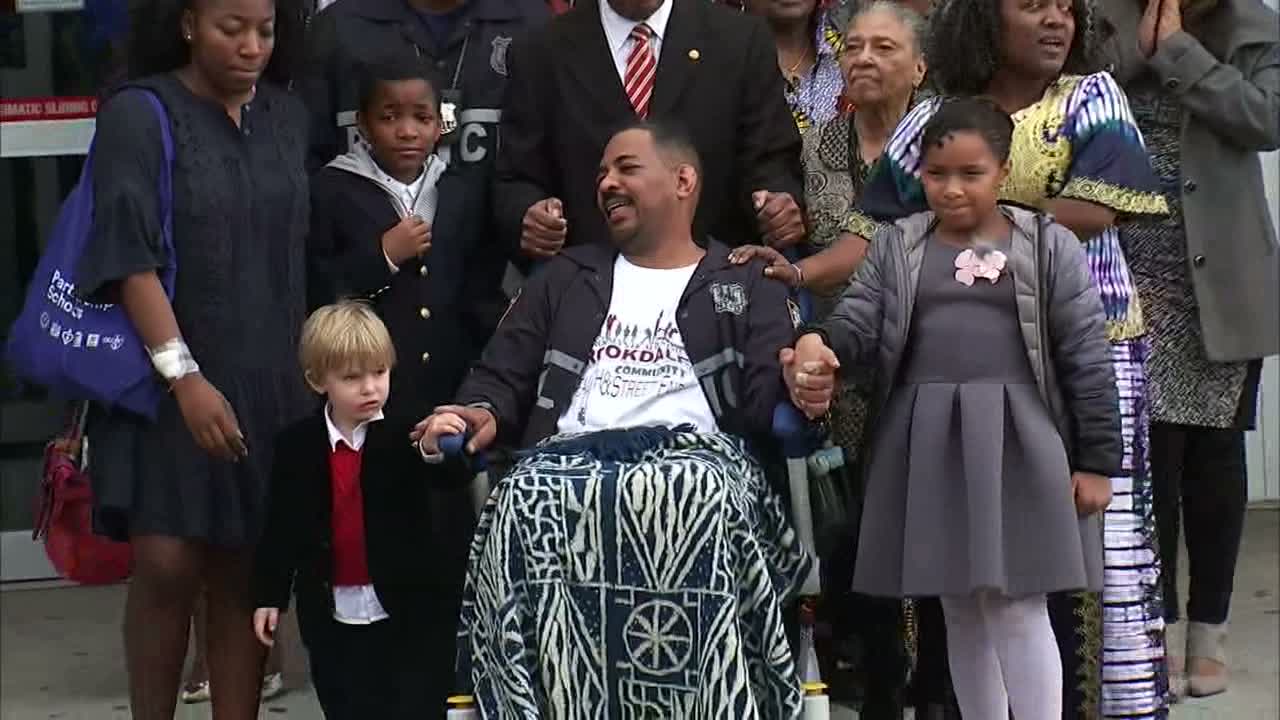 NYPD officer struck with metal chair released from hospital