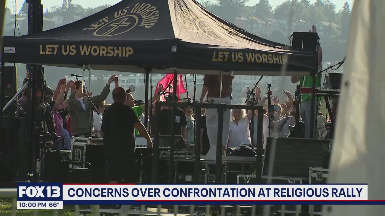 Religious rally and counter-protest draw crowds at Gas Works Park