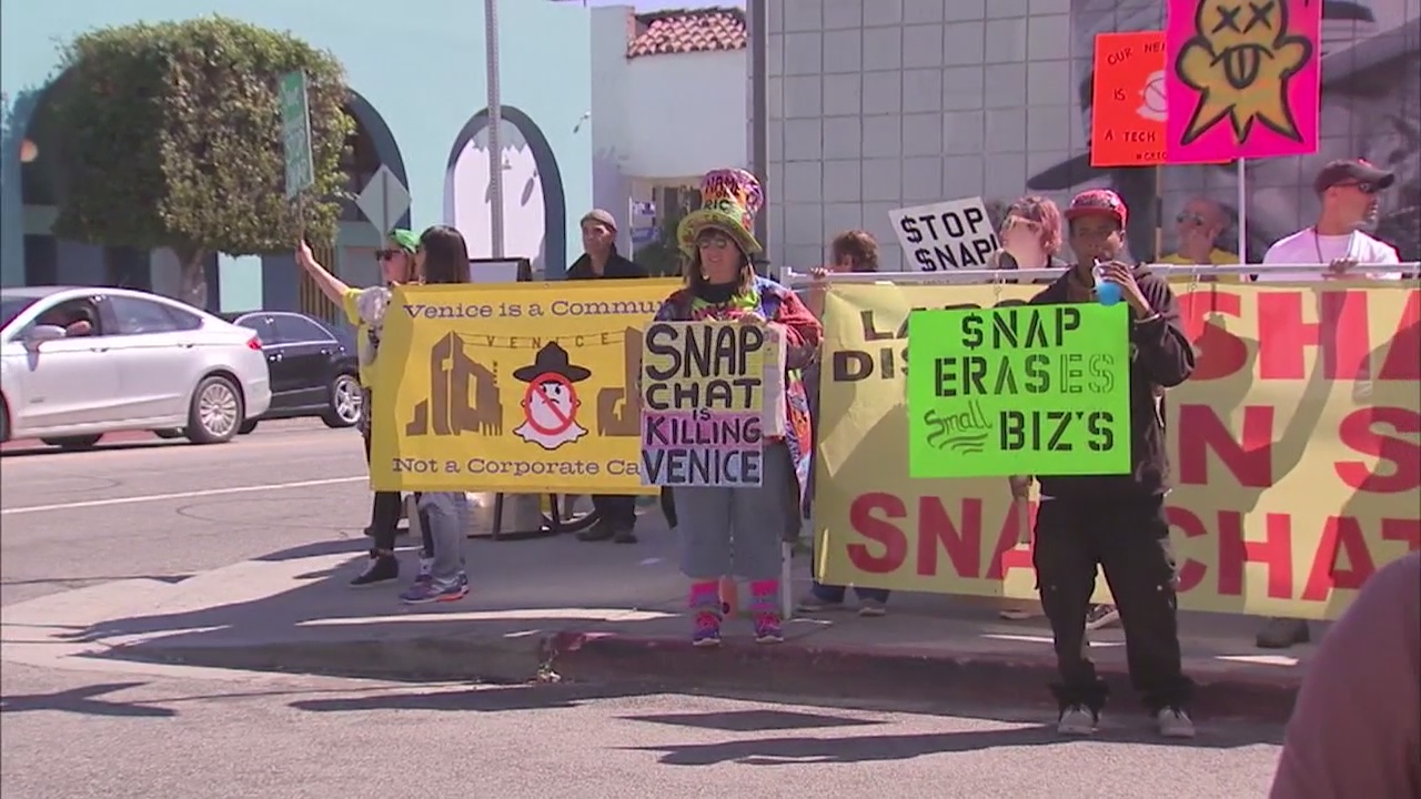 Venice residents stage protest outside Snapchat HQ as company starts trading