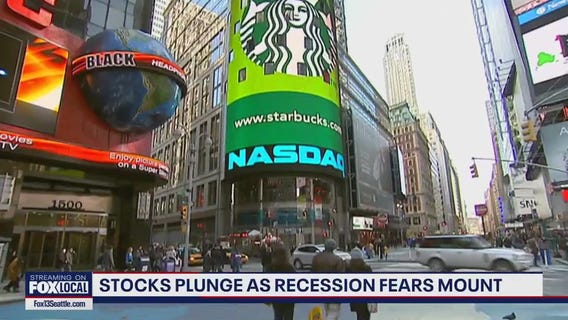 Stocks plunge as recession fears mount