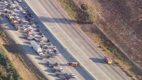 Traffic stopped after fire ignites in Jurupa Valley