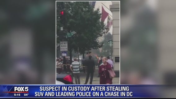 Cop leaves DC movie set to chase stolen SUV suspect, stolen SUV catches fire after crash