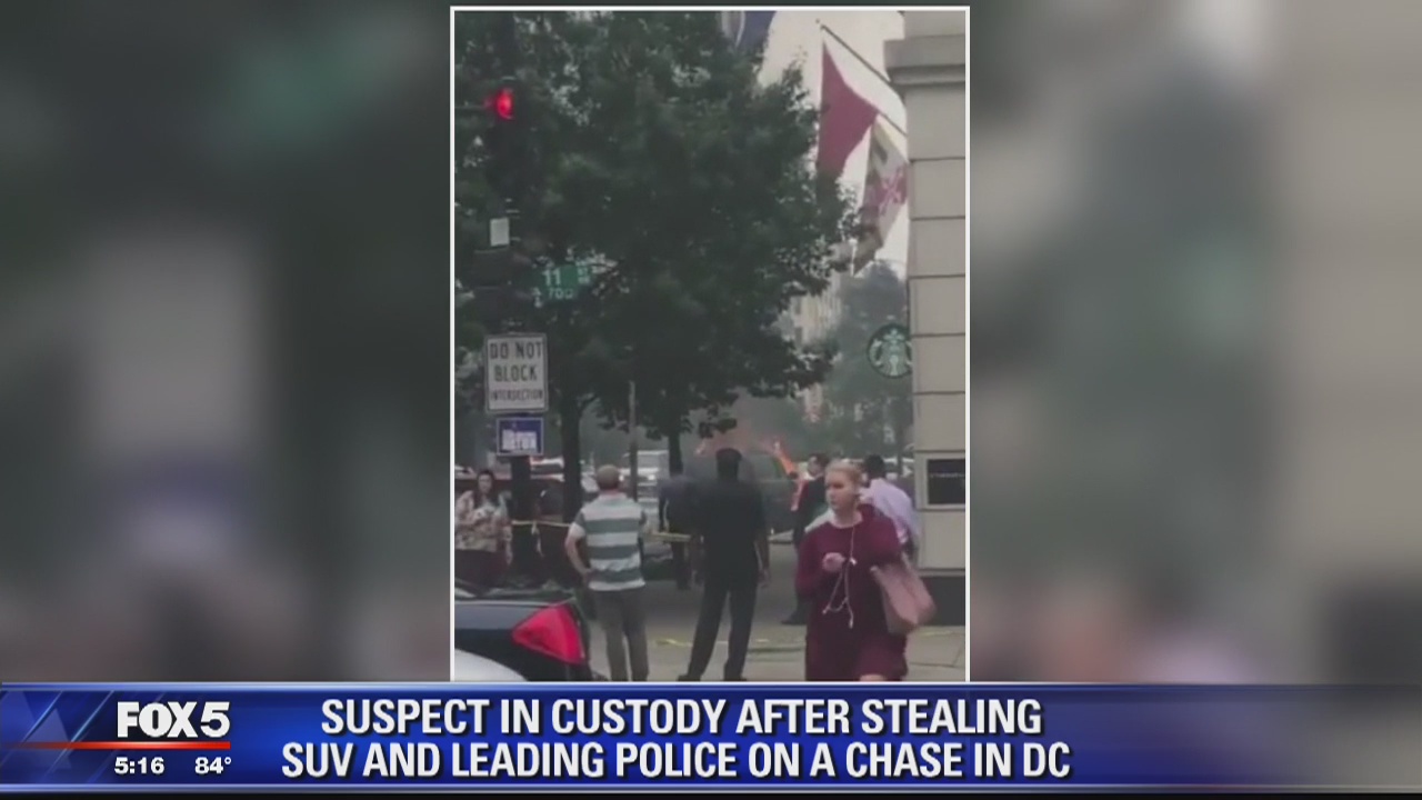 Cop leaves DC movie set to chase stolen SUV suspect, stolen SUV catches fire after crash