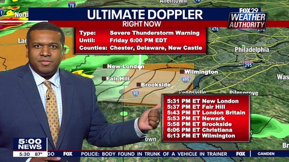 Weather Authority: Severe Thunderstorm Warnings issued for parts of Pennsylvania, Delaware