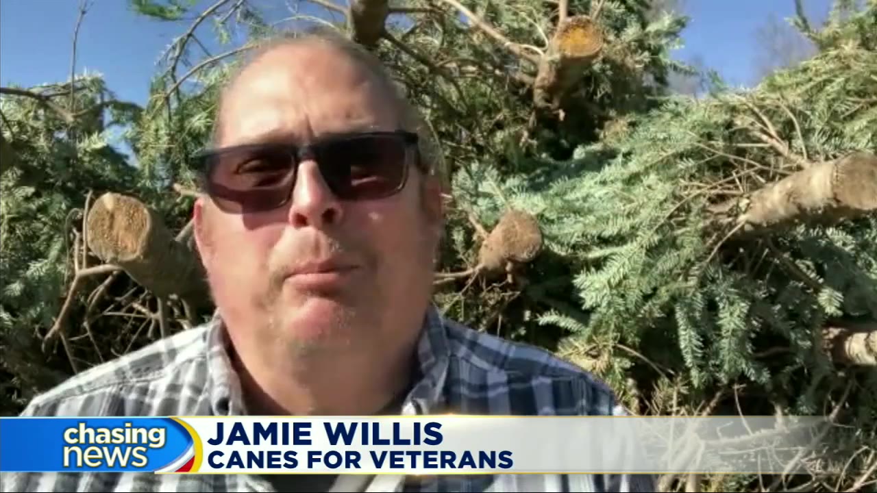 Man recycles Christmas trees into canes for veterans