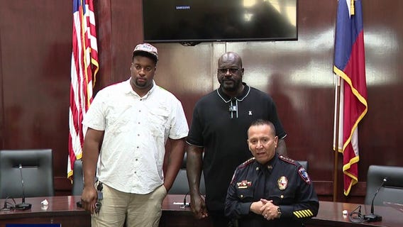 Shaquille O’Neal offers support to Kemah Police Department's 7'3" tall cadet