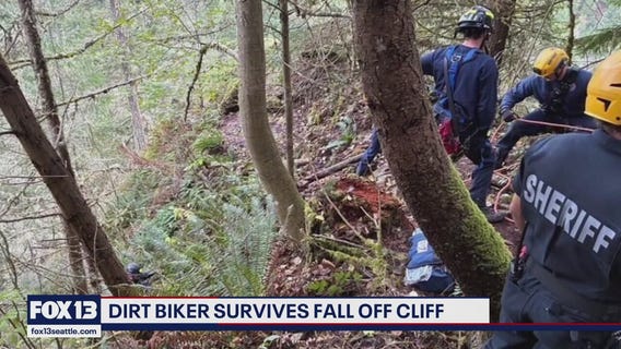 Dirt biker rescued after surviving 100-foot fall off cliff in Pierce County