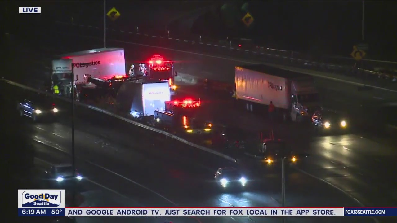 I-5 in Olympia blocked after semi-truck rollover crash
