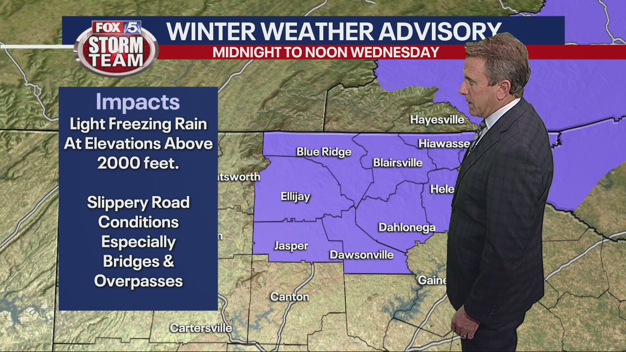 Tuesday forecast - Winter Weather Advisory in effect | FOX 5 Atlanta