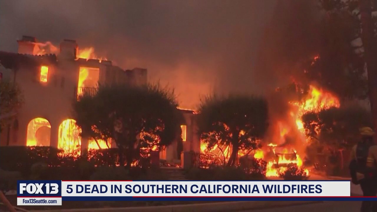 CA wildfires cause 5 deaths, thousands of evacuations