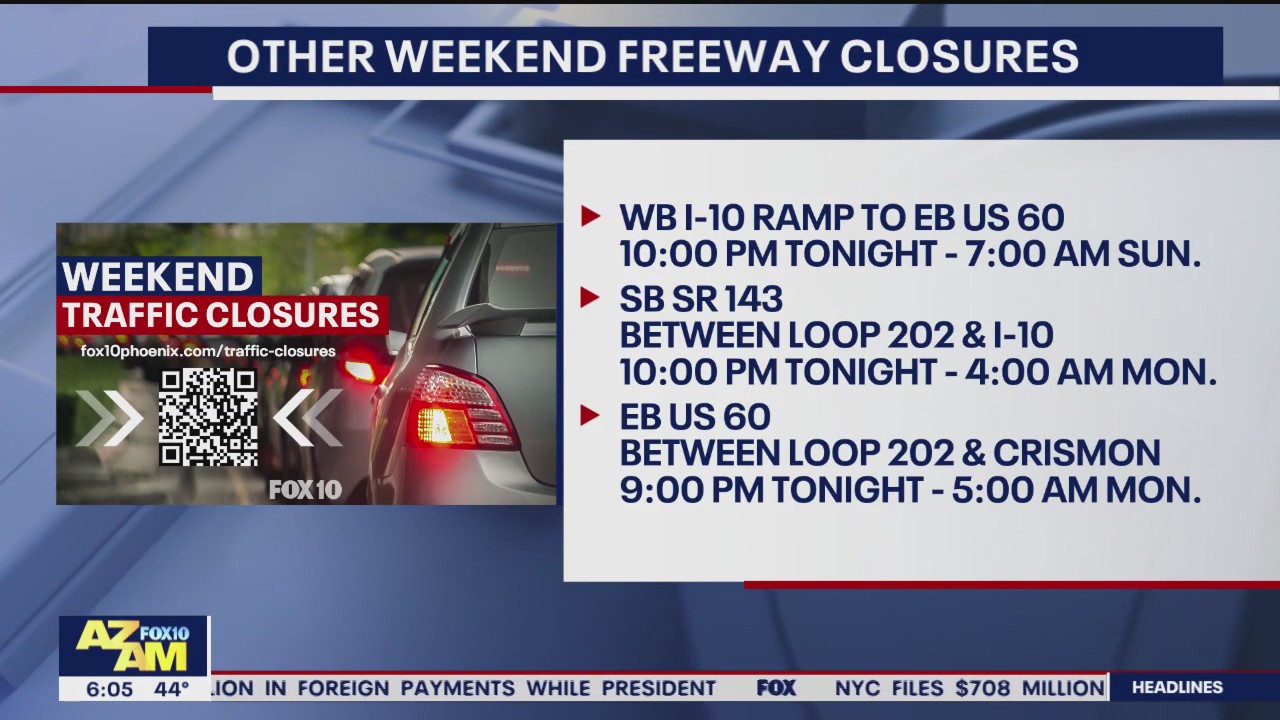 Phoenix weekend freeway closures (Jan. 5-8)