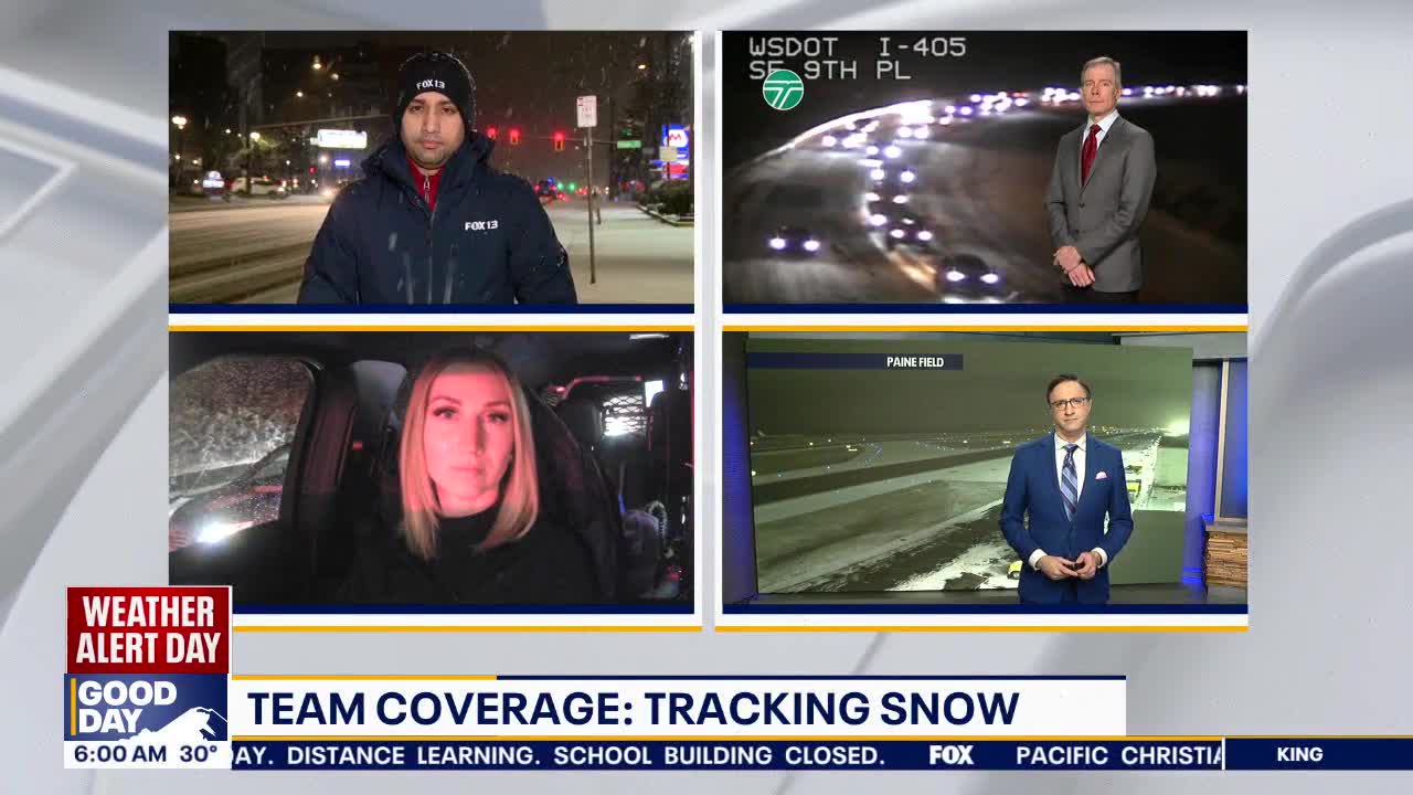 Snow blankets Seattle area, causing school delays and slick roads