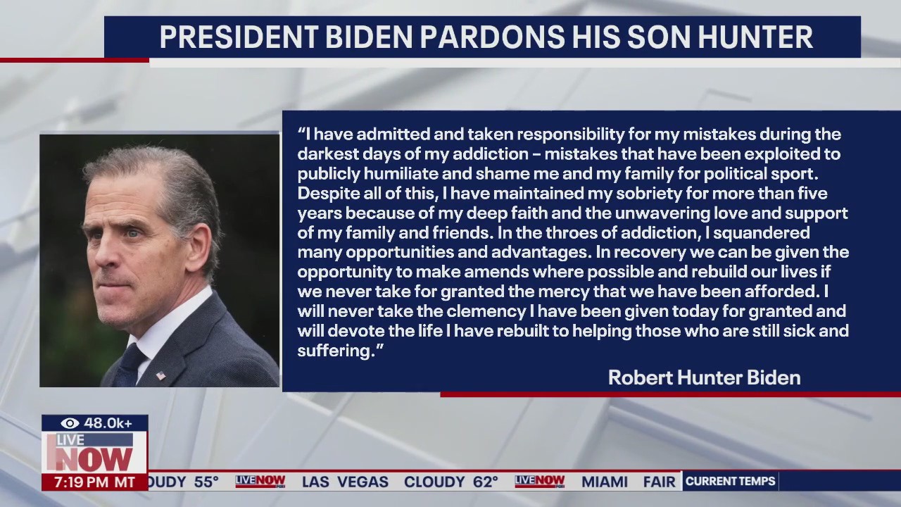 Hunter Biden releases personal statement on pardon