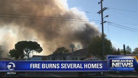 Petaluma fire contained, several structures burned