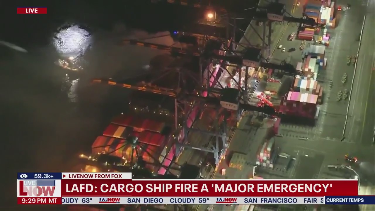 Crew evacuated after cargo ship fire in L.A.